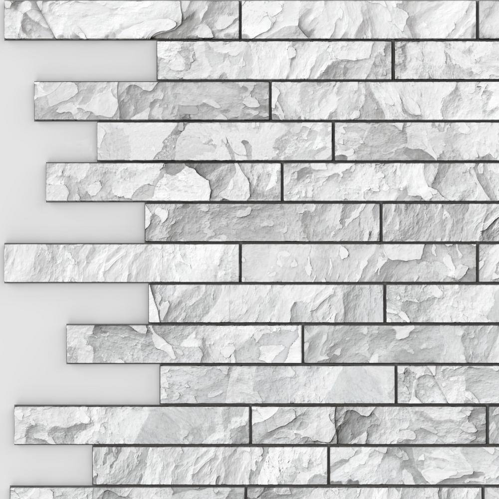 Dundee Deco 3D Falkirk Renfrew II 150 in. x 39 in. x 25 in. White Grey Faux Stone PVC Decorative Wall Paneling REHD580GE