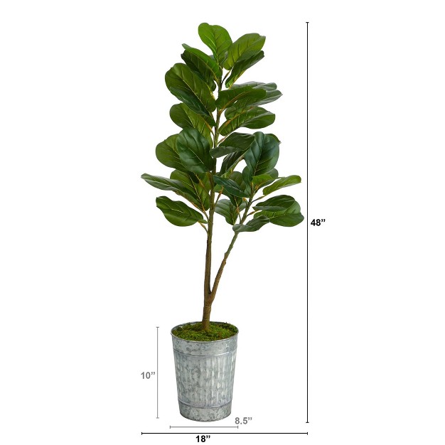 Nearly Natural 4-ft Fiddle Leaf Fig Artificial Tree In Metal Planter