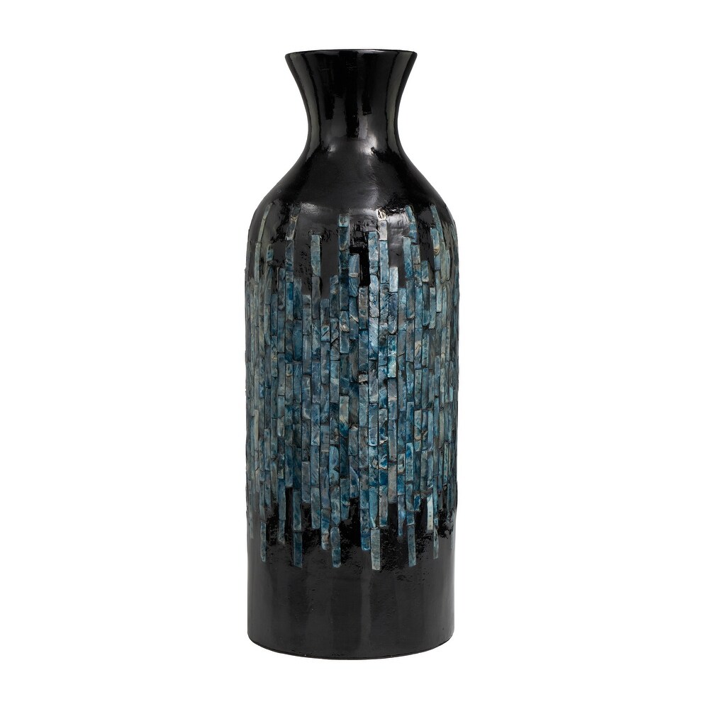 Black Capiz Shell Handmade Vase with Blue Ombre Design