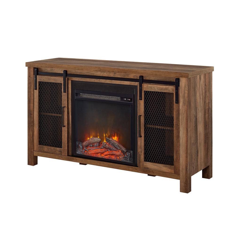 Walker Edison Furniture Company 48 in. Rustic Oak Composite TV Stand 52 in. with Electric Fireplace HD48FPSMDRO