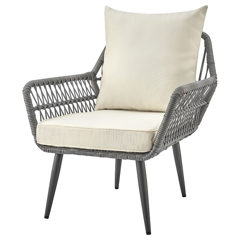 MANHATTAN COMFORT Cannes Rope Wicker Patio Chair and End Table 3-piece Set