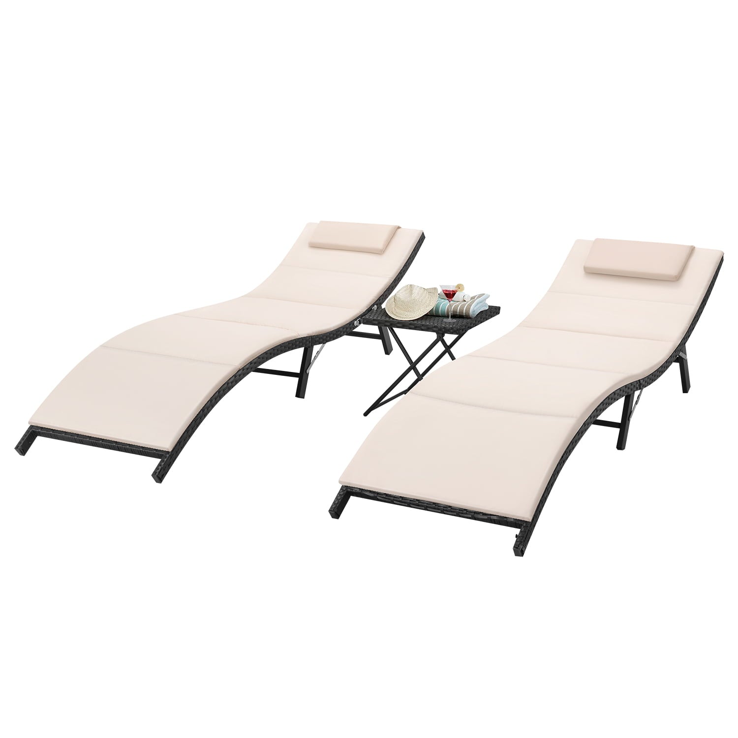 Lacoo Outdoor Chaise Lounge Chair Sets Patio Pool Lounge Chairs Wicker Steel, Beige