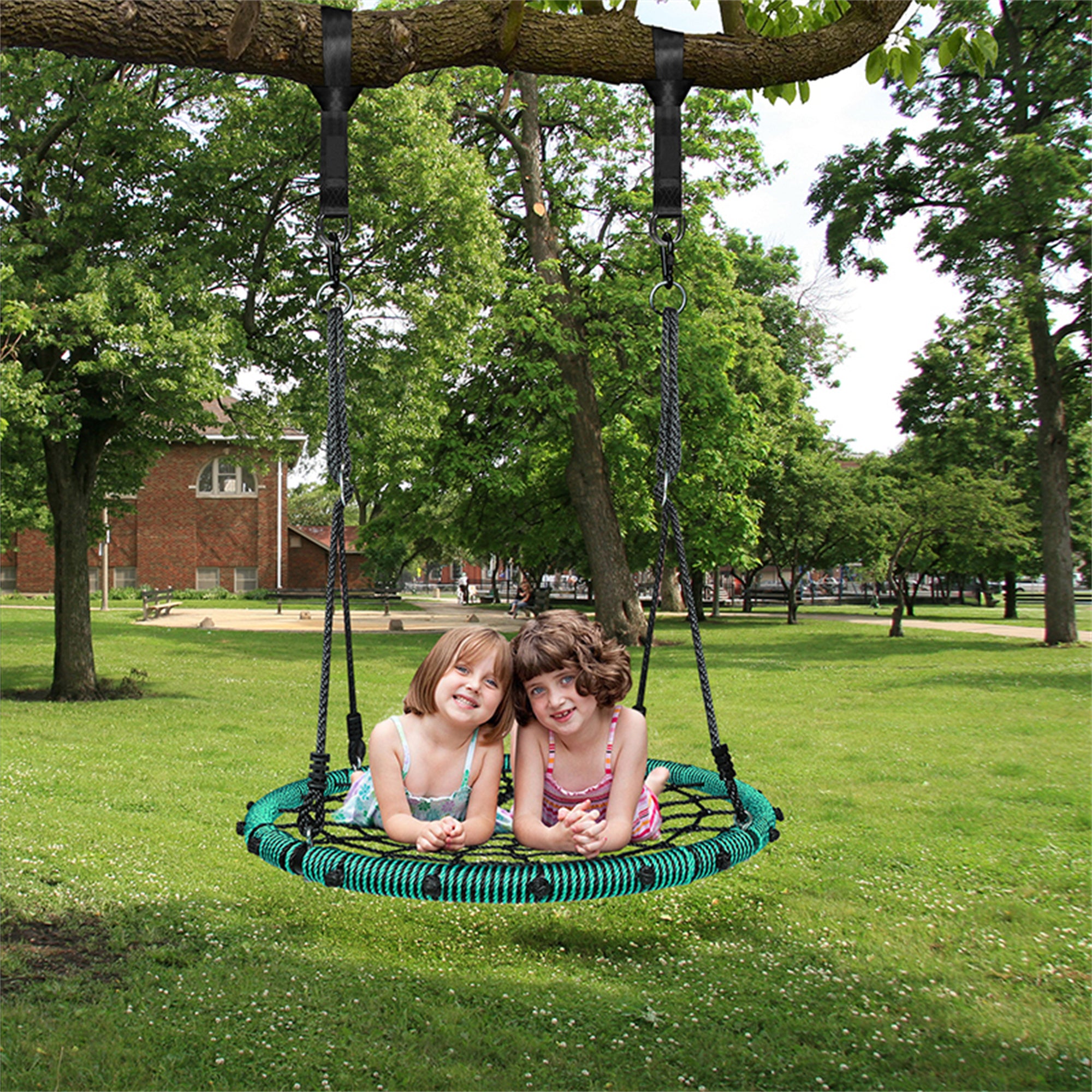 KLOKICK 660 lb Spider Web Swing 40 inch for Tree Kids with Steel Frame and 2 Hanging Straps