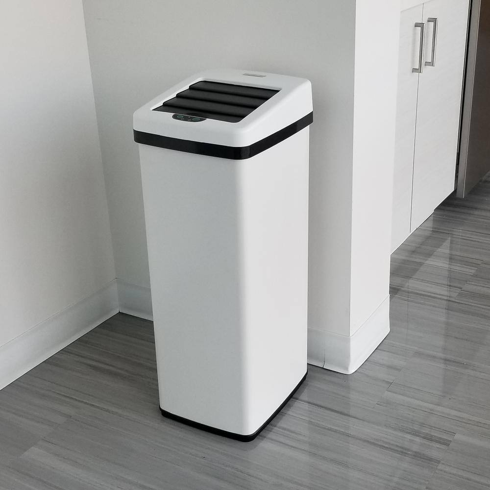 iTouchless 14 Gal. White Sliding-Lid Motion Sensing Touchless Trash Can IT14SW