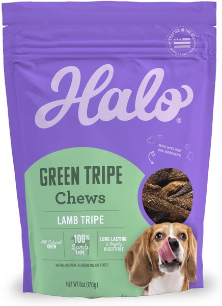 Halo Green Tripe Lamb Flavored Dog Chew， 6-oz pouch