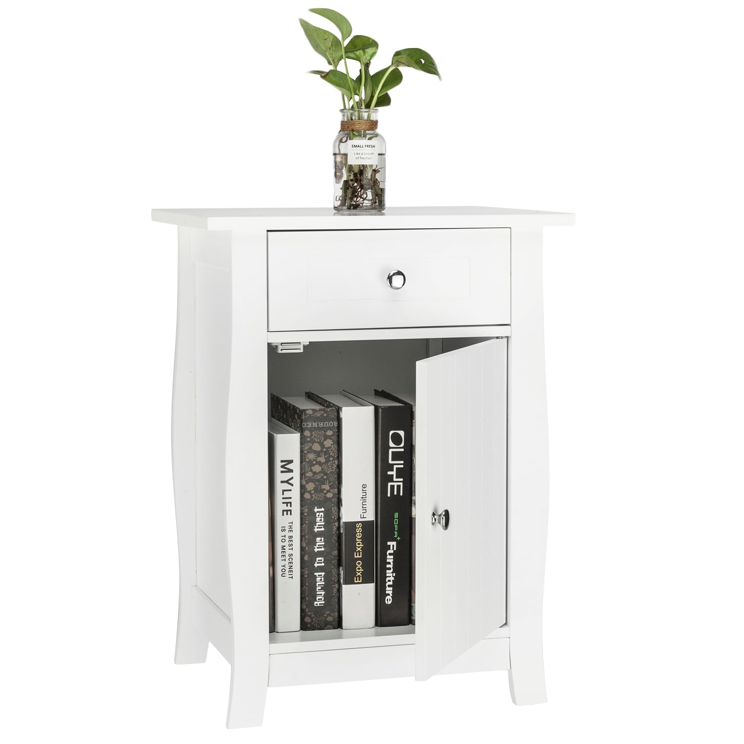 Ktaxon Single Door Bedside Cabinet with A Drawer,White