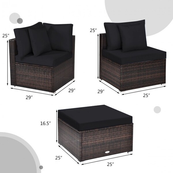 4 Pcs Ottoman Garden Deck Patio Rattan Wicker Furniture Set Cushioned Sofa - 29