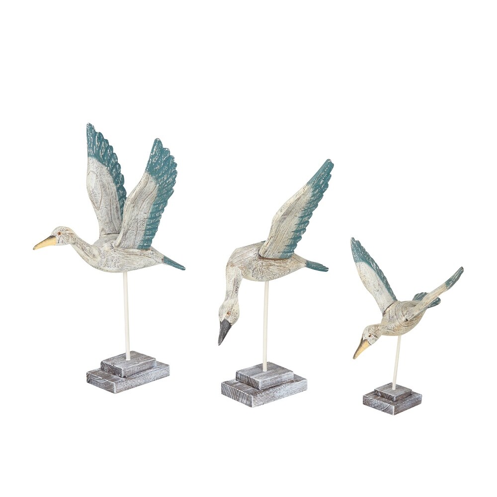 White Wood Handmade Bird Sculpture (Set of 3)   S/3 18\