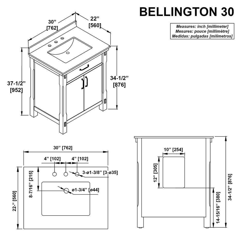 Home Decorators Collection Bellington 30 in. W x 22 in. D x 34.5 in. H Bath Vanity in Almond Toffee with White Engineered Stone Top Bellington 30