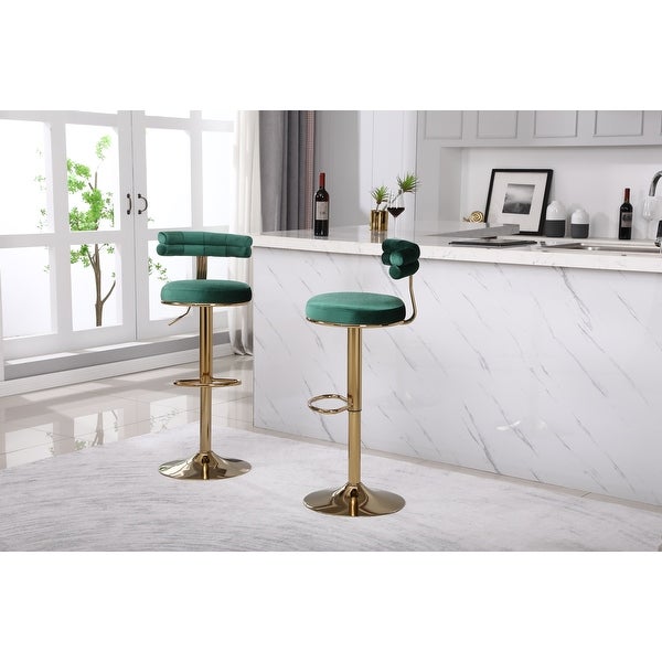 2PCS Bar Stools with Backrest and Footrest， Dining Chairs， Velvet Pub Chairs， Adjustable Height Classic Bar Chairs