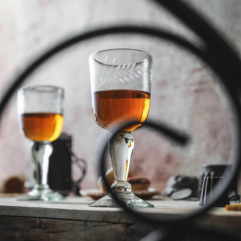 Hand-etched Floral Wine Glass