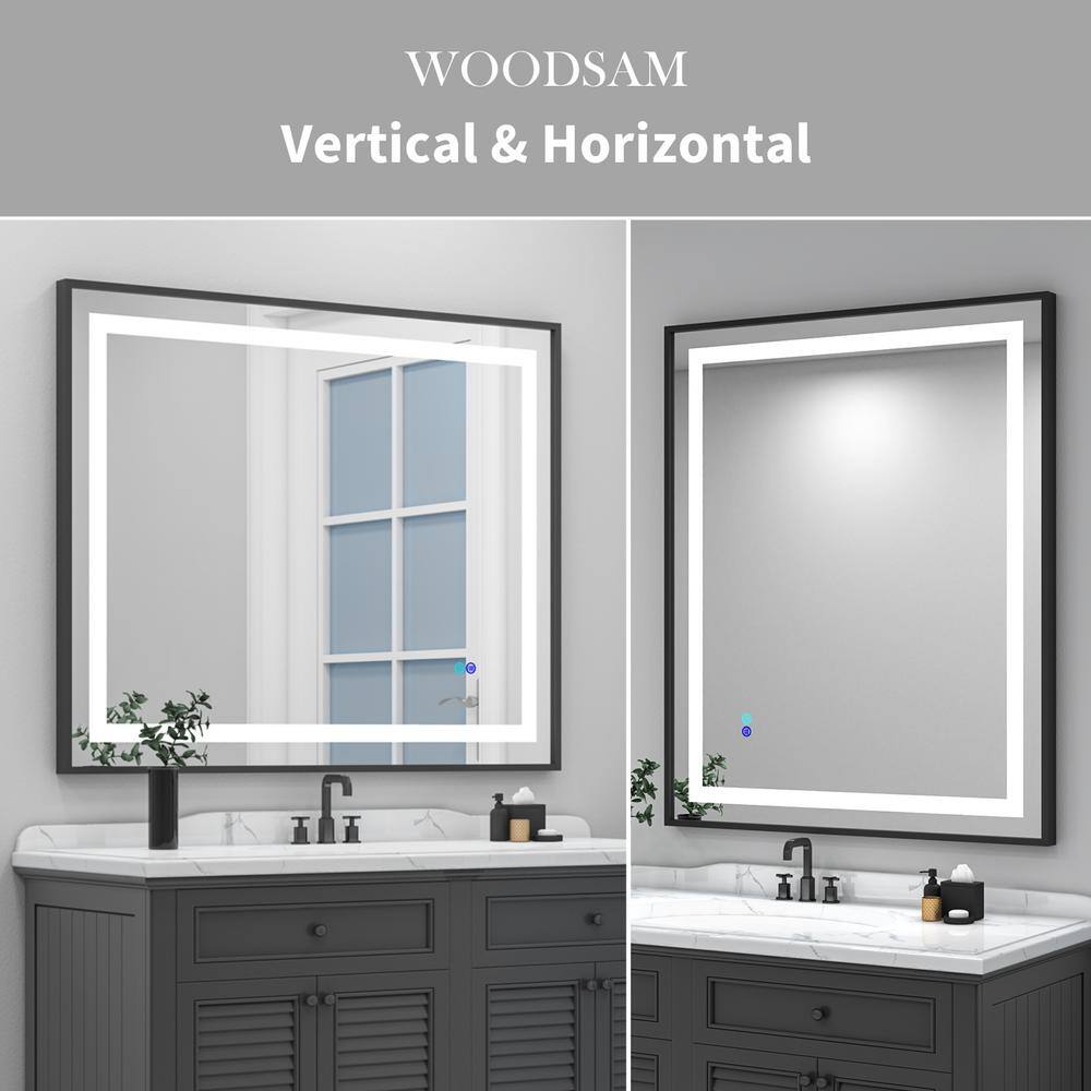 WOODSAM 48 in. W x 40 in. H Rectangular Alluminum Framed Anti-Fog LED Lighted Wall Bathroom Vanity Mirror in Matt Black LMR-06-4840-NB