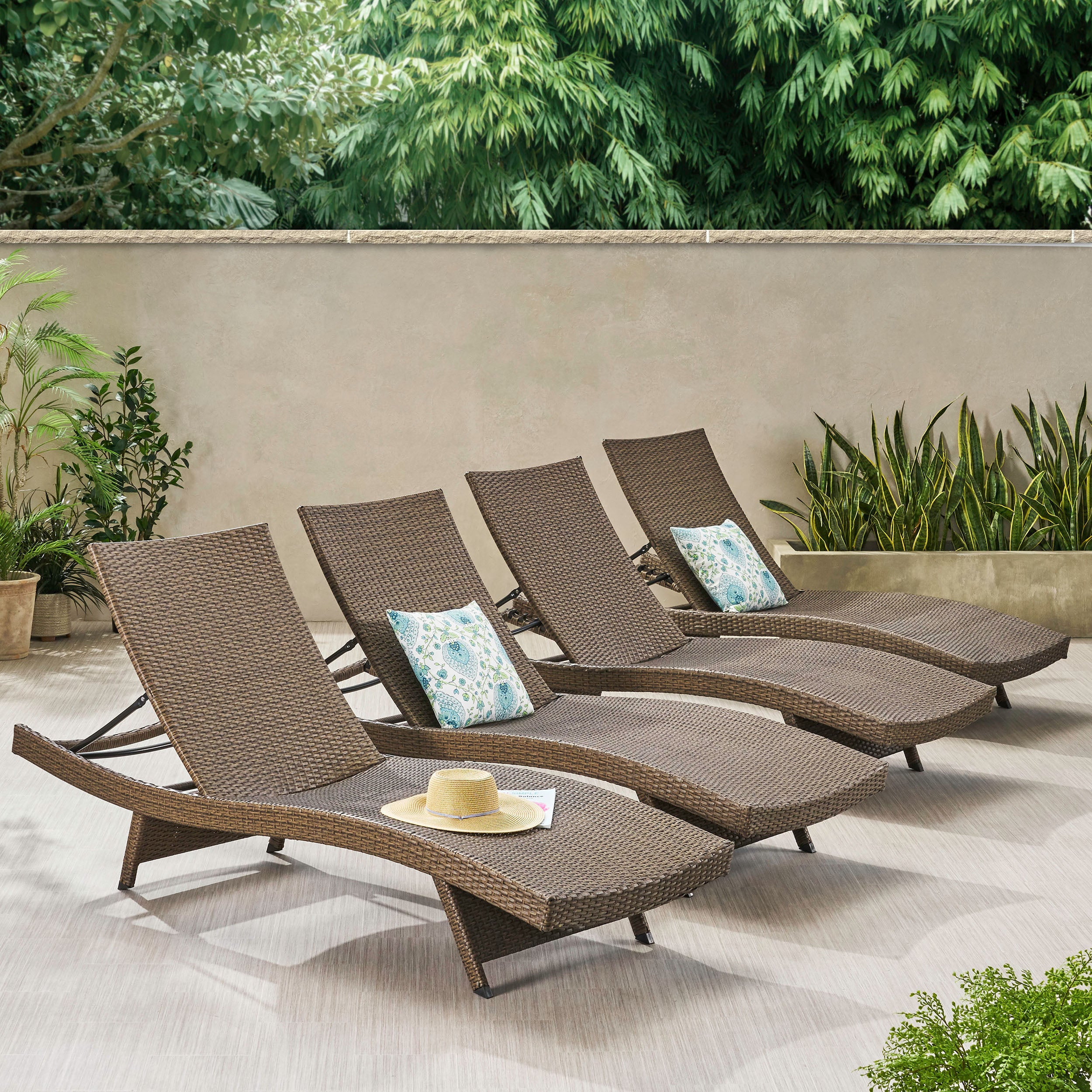 Lakeport Outdoor Mixed Mocha Wicker Armless Chaise Lounge (Set of 2)