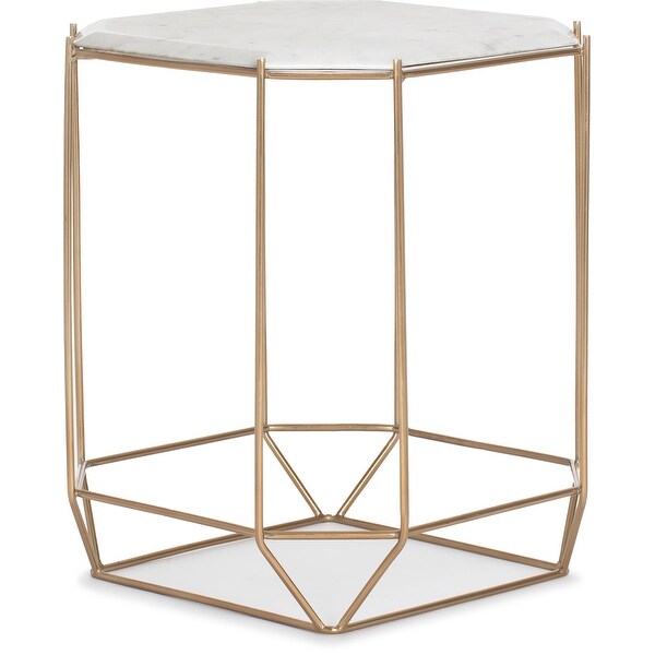 Finch Colton Solid Marble Top Accent Table with Gold Metal Base， White/Gold