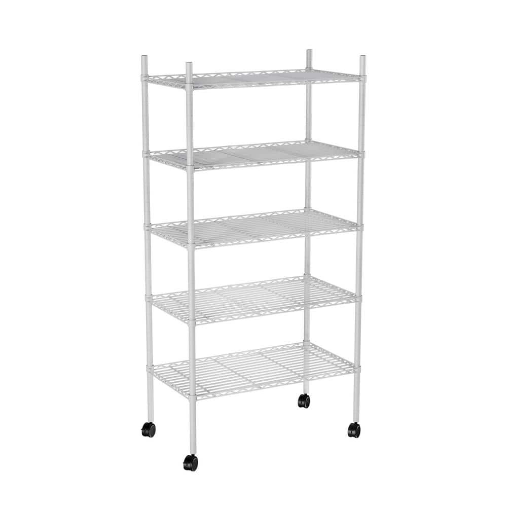 Tunearary OutdoorIndoor White Metal Plant Stand Shelves with Wheels (5-Tier) H1550ZP65925