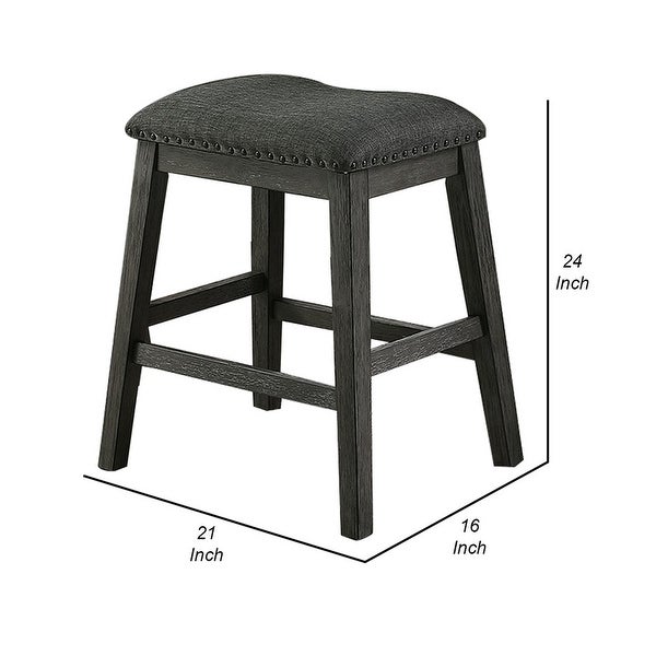 Fabric Saddle Counter Stool with Nailhead Trim， Set of 2， Gray