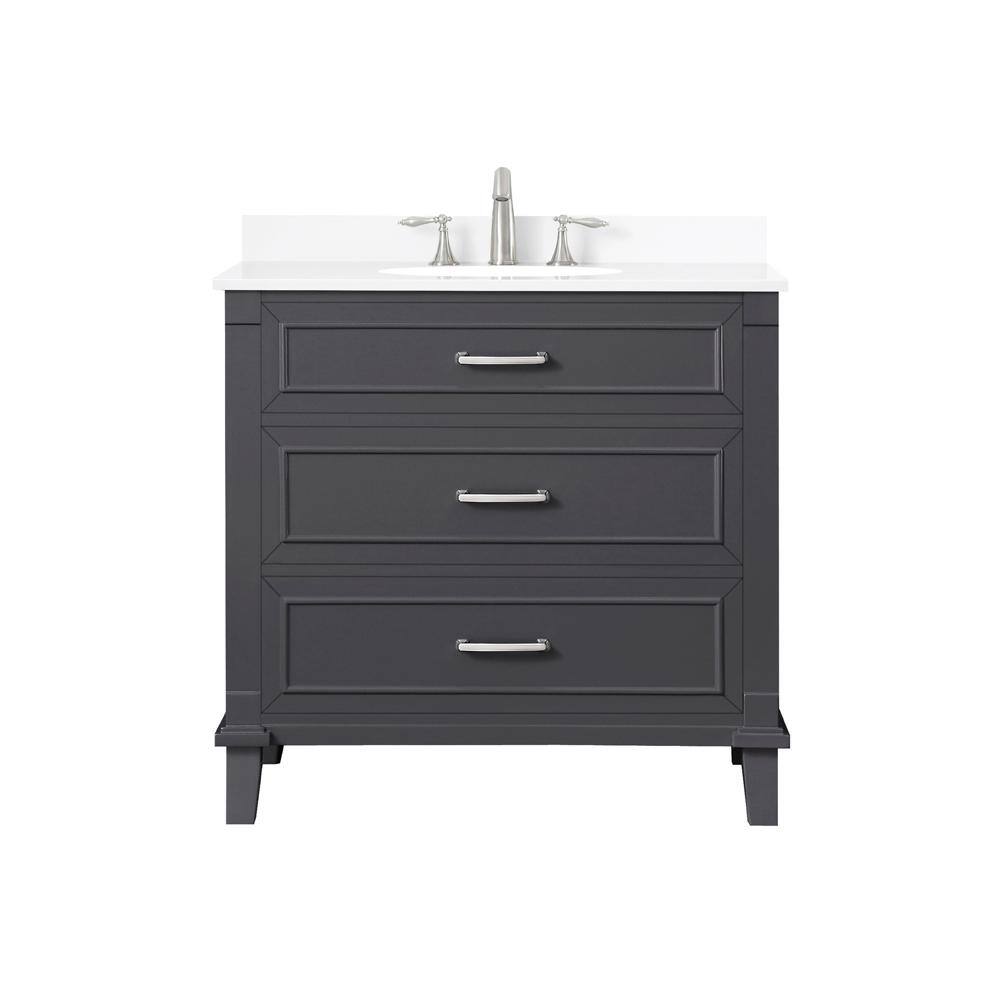 Home Decorators Collection Pinestream 36 in. W x 22 in. D Bath Vanity in Dark Charcoal with Cultured Stone Vanity Top in White with White Basin Pinestream 36C