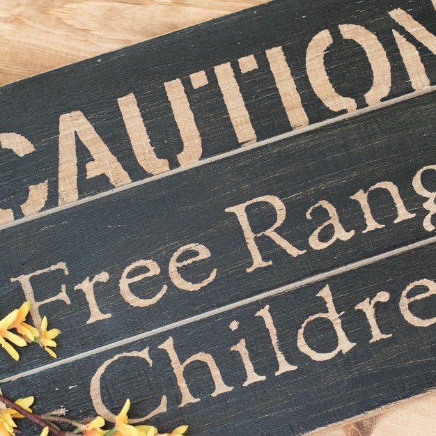 Caution Free Range Children 14 X 10 5 Inch Rustic Distressed Wood Wall Sign Foreside Home amp Garden