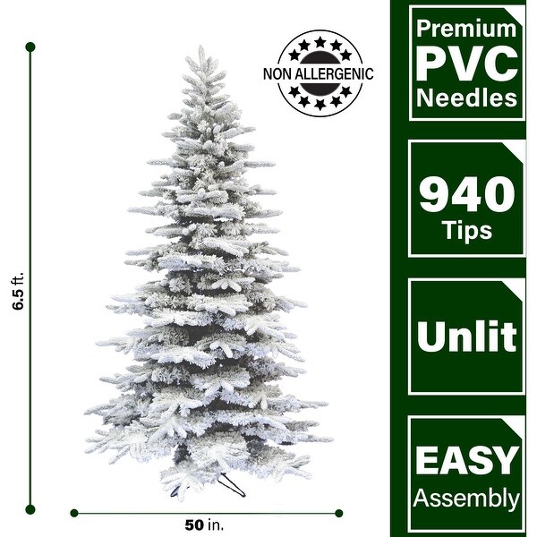 Fraser Hill Farm 6.5Ft. Flocked Mountain Pine Christmas Tree