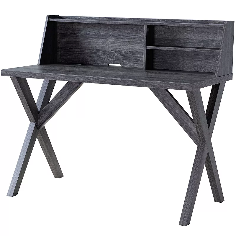 FC Design Distressed Grey Home Office Computer Desk with 2 Open Shelves