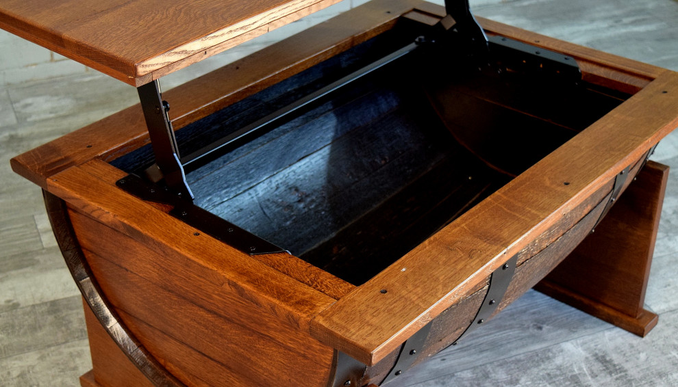 William Sheppee Shooter  x27s Half Barrel Coffee Table w/ Lift Top   Rustic   Coffee Tables   by William Sheppee  Houzz