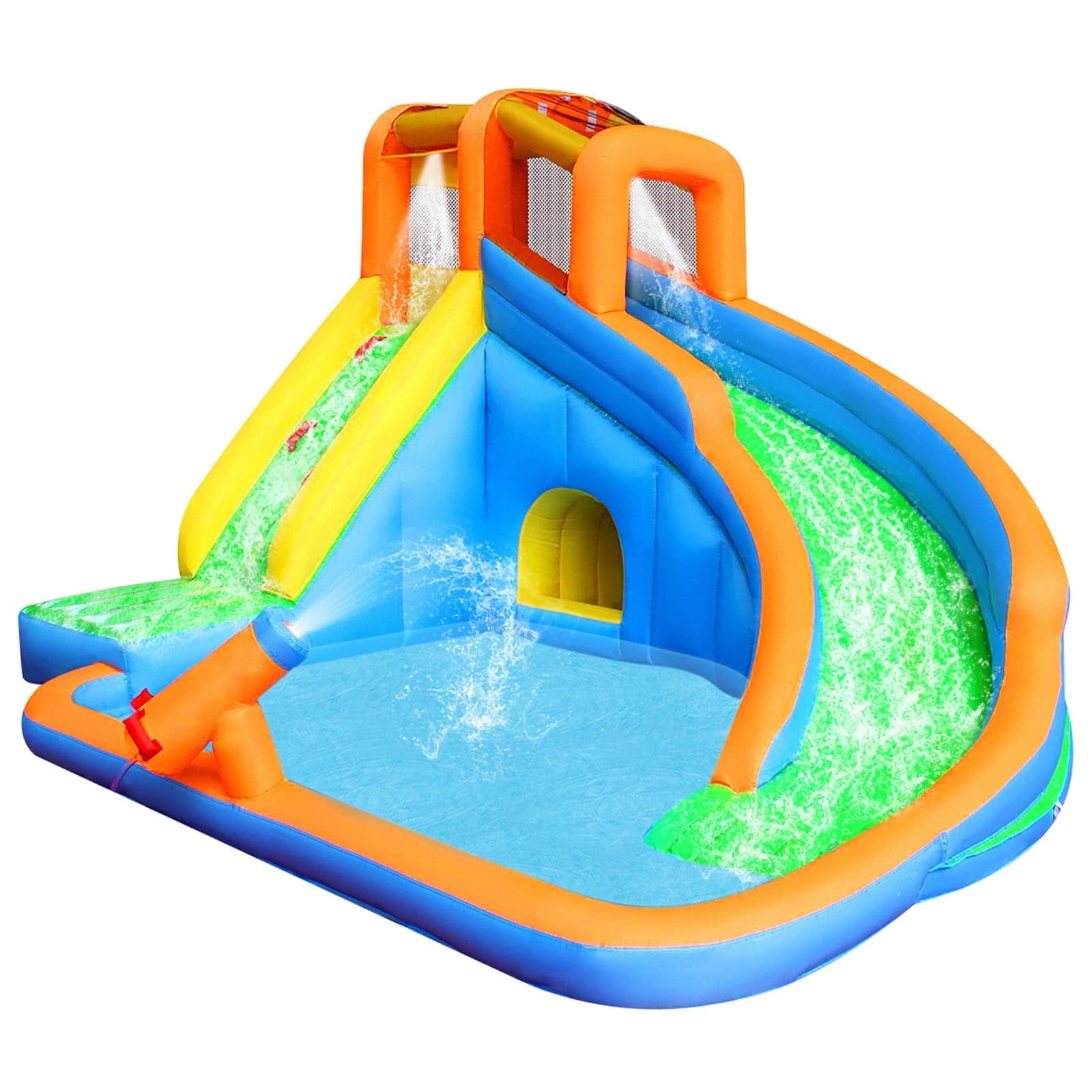 BESTPARTY Inflatable Water Slide Kids,Water Slide With Pool Backyard Water Park Play Slide with Blower, Stakes, Water Tube, Storage Bag, Patch Kits Included,450w