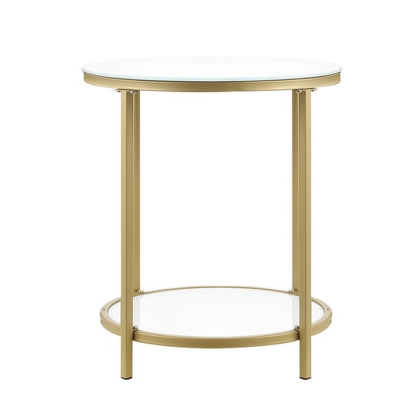 2-Tier Glass Side Table End Table with Storage Shelf