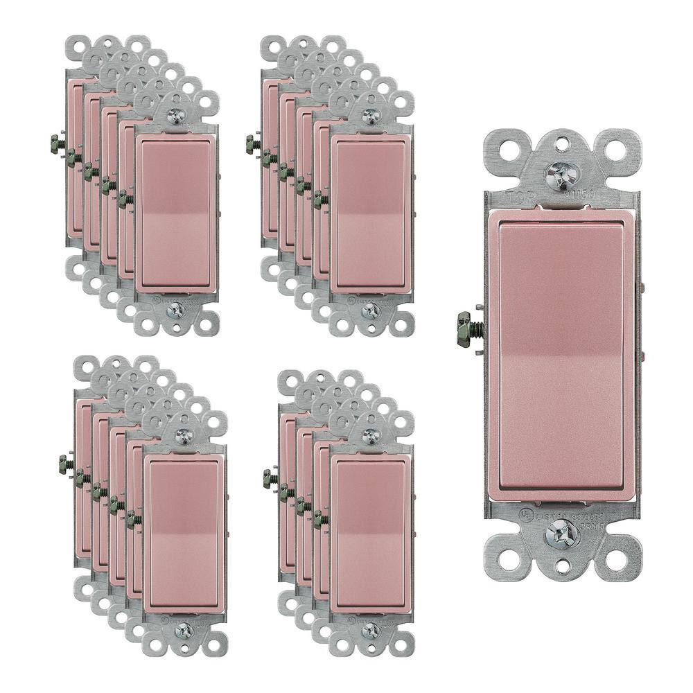 ENERLITES 15 Amp Single Pole DecoratorRocker Light SwitchPink Rose Gold (20-Pack) 91150-RG-20PCS