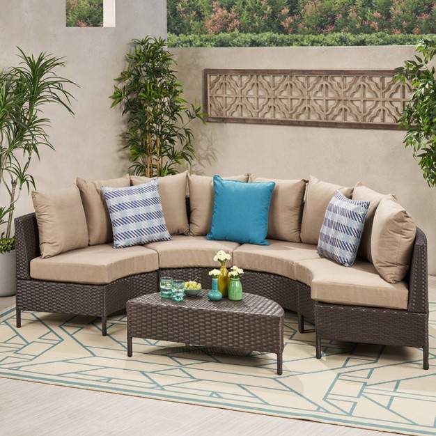 Newton 5pc Wicker Patio Lounge Set Brown Christopher Knight Home