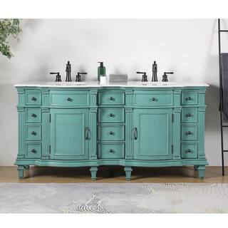 Silkroad Exclusive 72 in. W x 22 in. D x 36 in. H Freestanding Bath Vanity in Retro Green with Carrara White Marble Top V0722NW72D