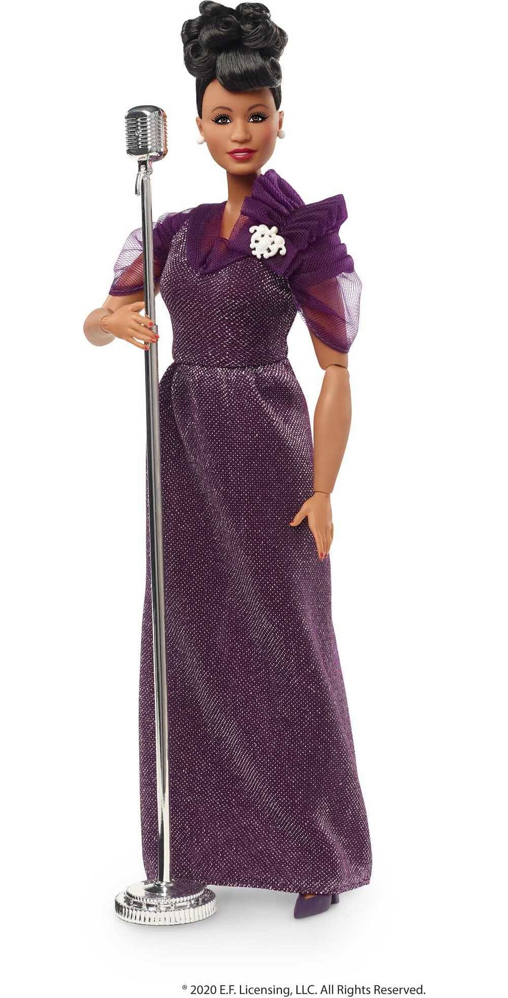 Barbie Inspiring Women Ella Fitzgerald Collectible Doll, Approx. 12-in, Wearing Purple Gown, with Microphone
