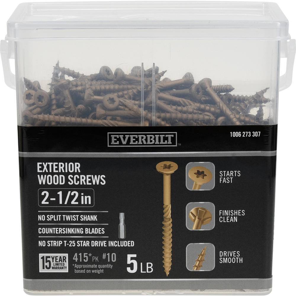 Everbilt #10 x 2-12 in. Star Drive Flat Head Exterior Wood Screws 5 lbs.-Box (415-Piece) 117356