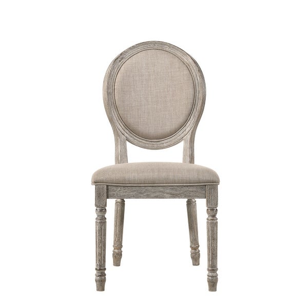 Faustine Side Chair， Tan Fabric and Salvaged Light Oak Finish