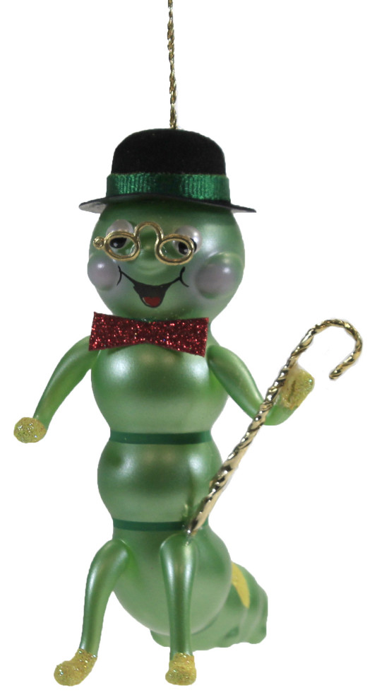 De Carlini Dad Caterpillar With Cane Glass Ornament Italian Family Spring A5719   Christmas Ornaments   by Story Book Kids Inc  Houzz