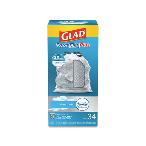 Glad ForceFlexPlus OdorShield Tall Kitchen Drawstring Trash Bags  CLO70320