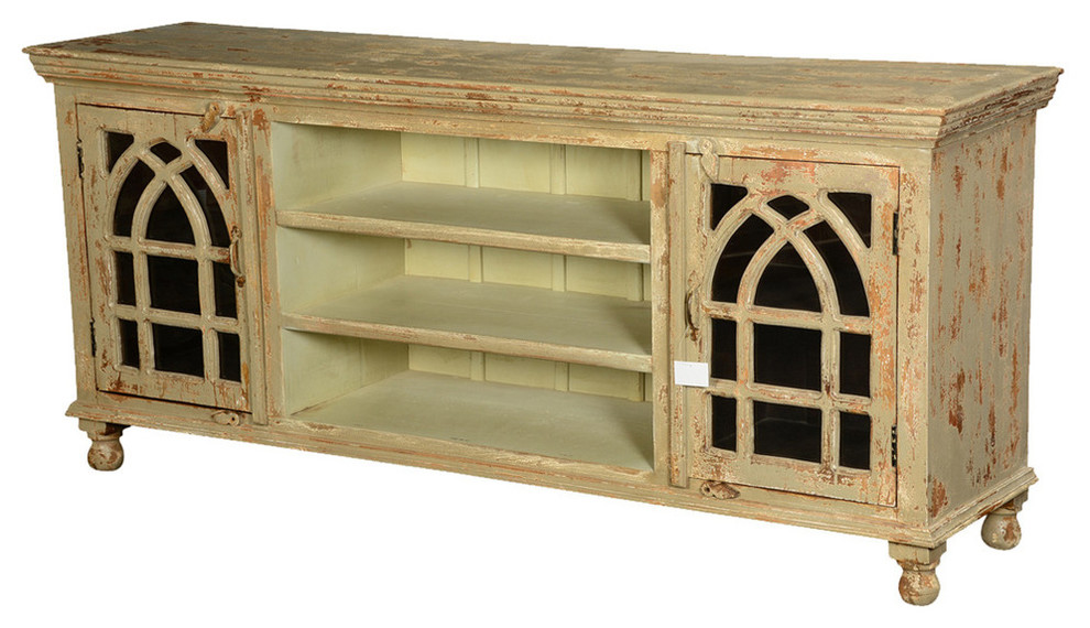 Gothic Arches Grille Mango Wood 70.5 quotTV Console Media Cabinet   Farmhouse   Entertainment Centers And Tv Stands   by Sierra Living Concepts Inc  Houzz