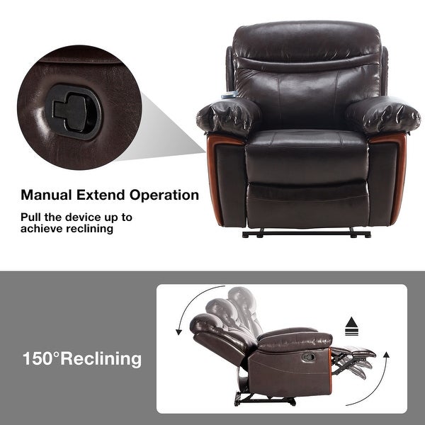 150-Degree Massage Recliner Extending Footrest PU Leather Sofa Chair with Remote Controller Heating and Massage Vibrating