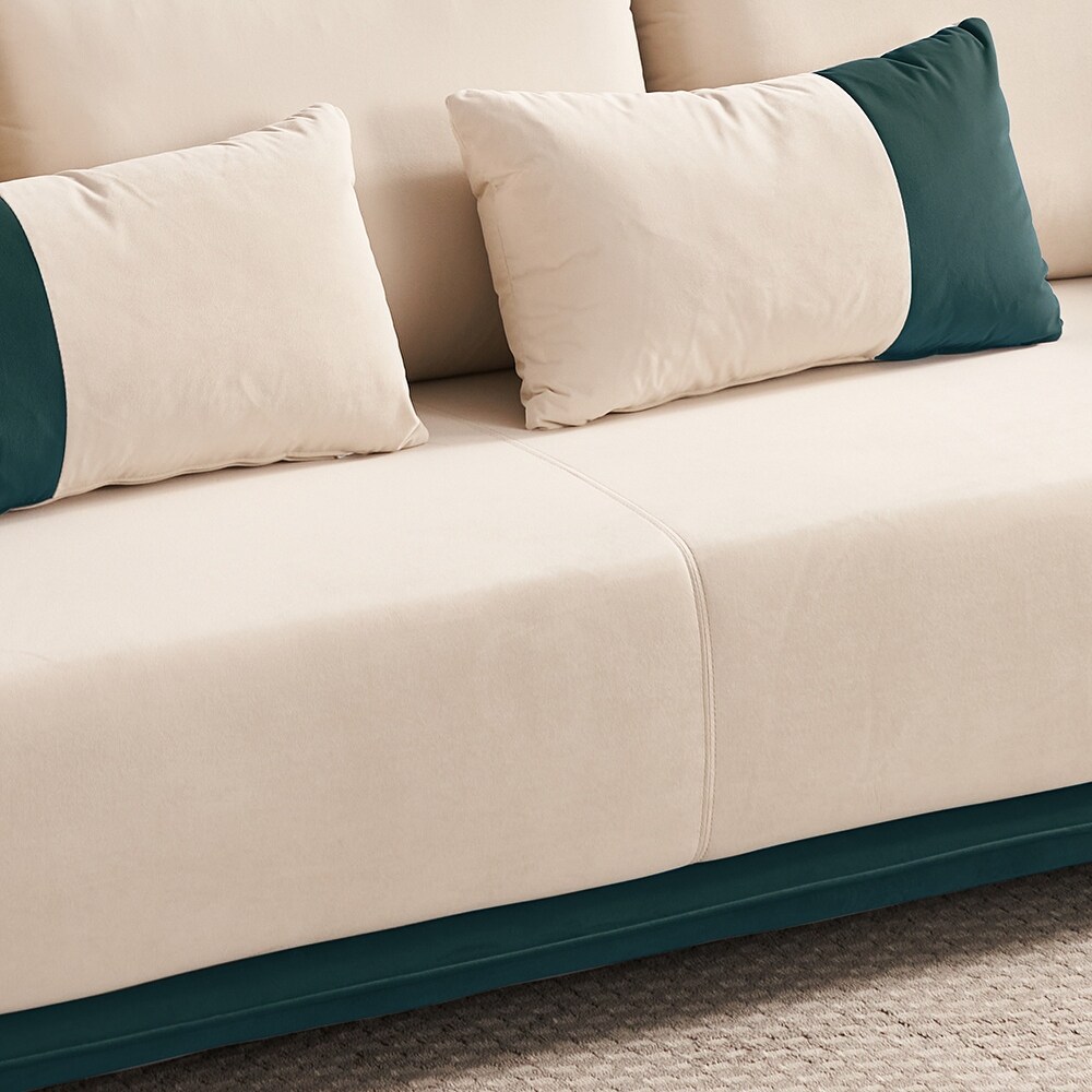 Modern Fabric 3 Seat Sofa with Two Pillows and Metal Legs