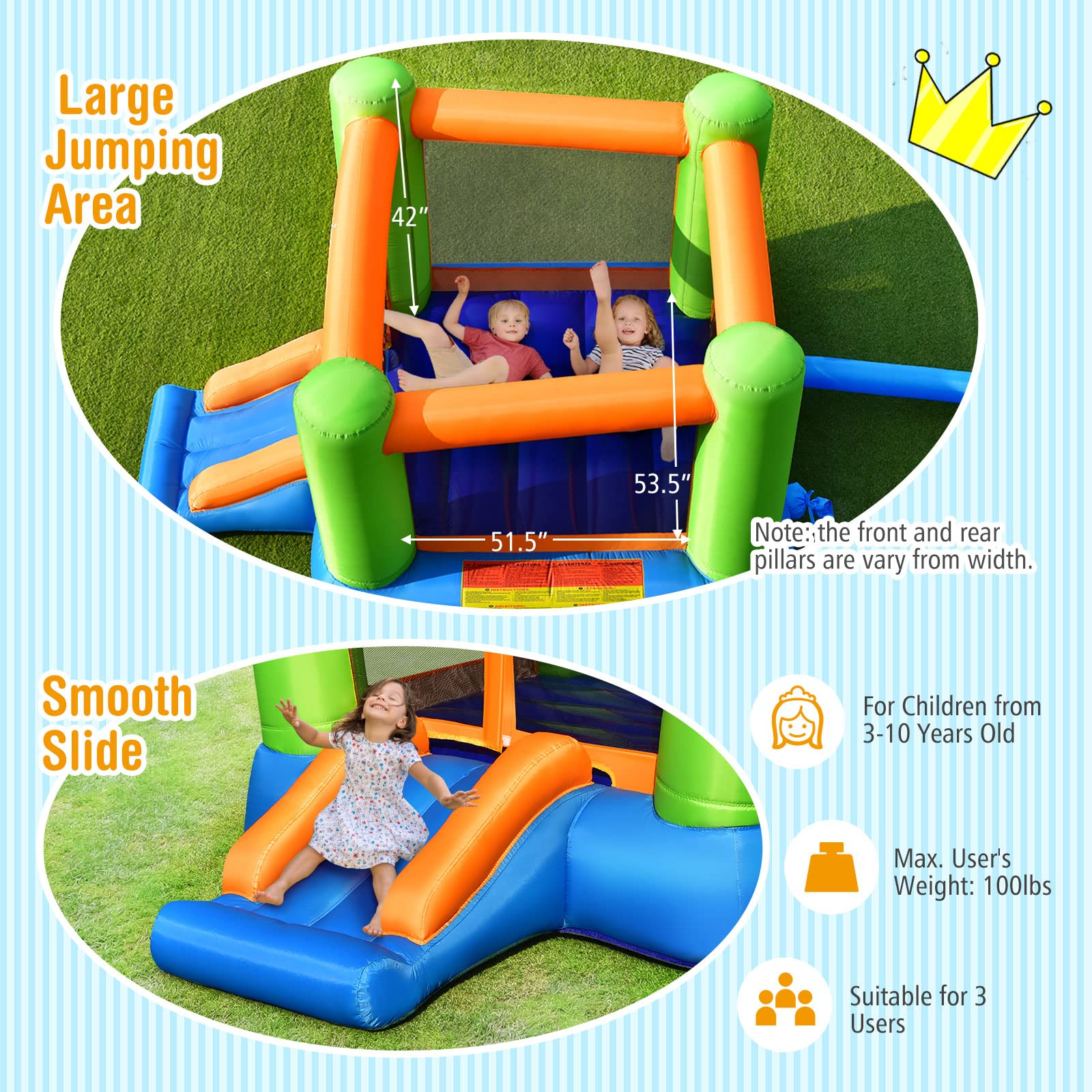 Costzon Inflatable Bounce House, Kids Jumping Castle with Slide