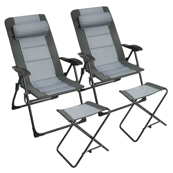 Gymax 4PCS Folding Patio Recliner Chair and Ottoman Set w/ Adjustable