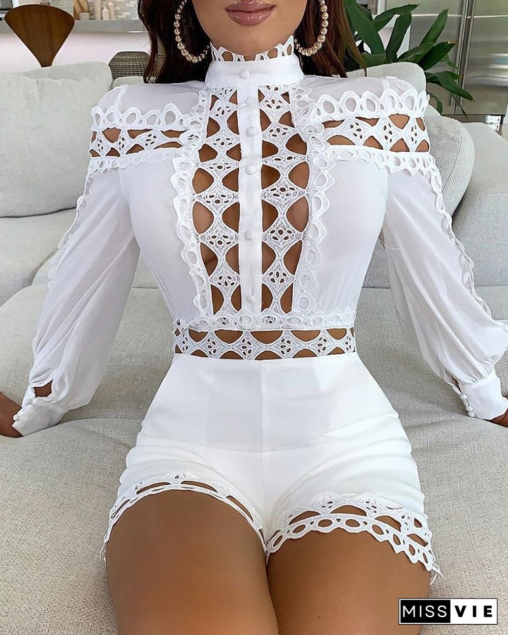 Lattice Design Hollow Out Romper