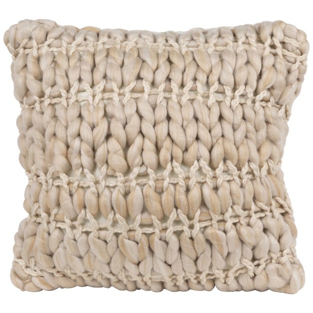 Khaki Jumbo Knit Square Throw Pillow With Velvet Back