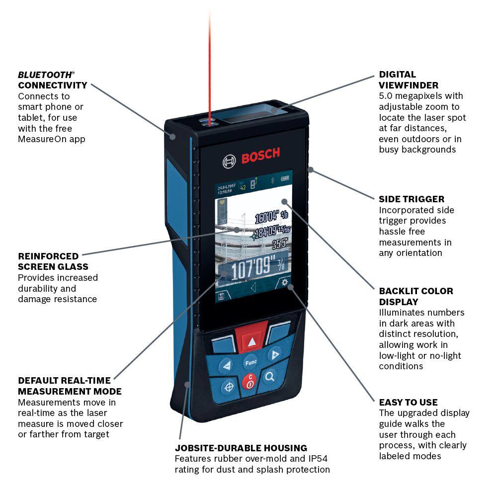 Bosch Compact Tripod with Extendable Height Plus Blaze 400 ft. Outdoor Laser Measure with Bluetooth and Camera Viewfinder BT 150+GLM400C