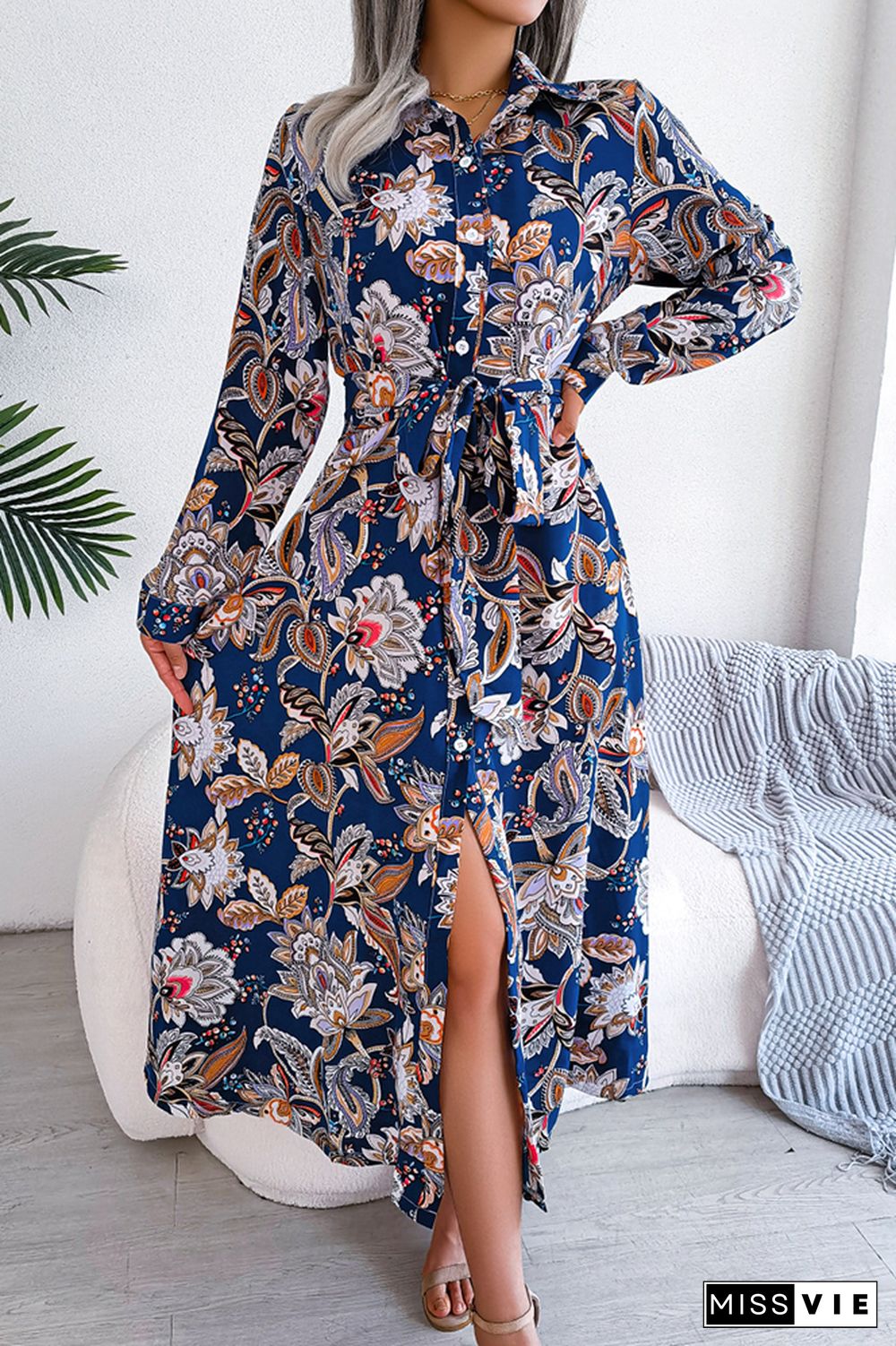 Paisley Floral Printed Button Maxi Dress