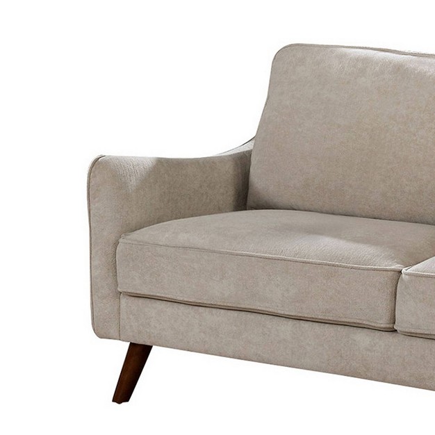 Fabric Upholstered Sofa With Tapered Angled Legs Beige Benzara