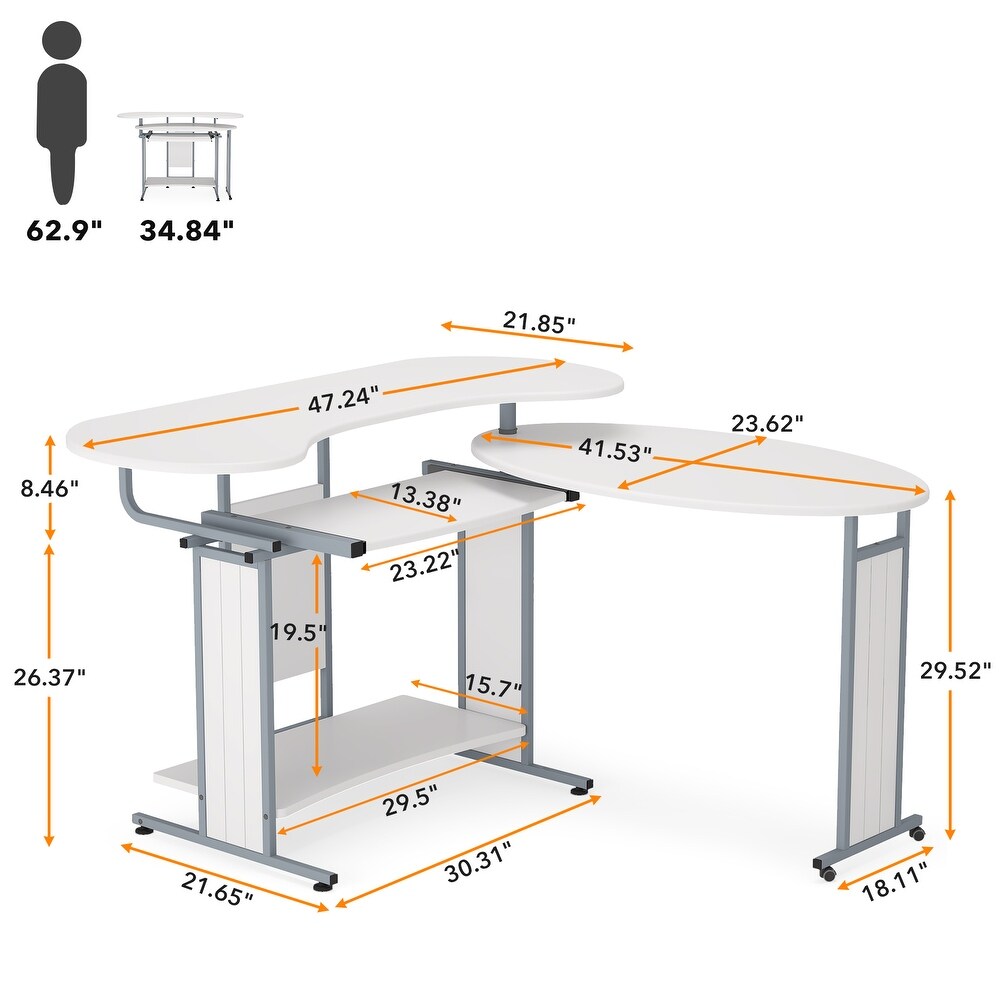 L Shaped Computer Desk  Rotating Corner Desk   Modern Office Study Workstation