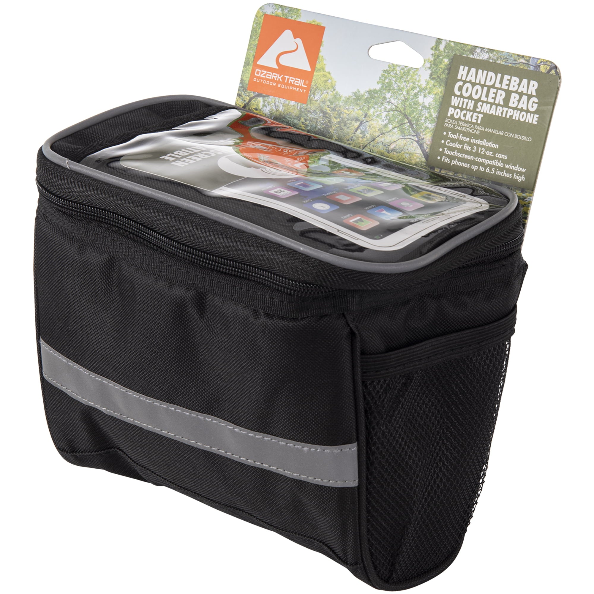 Ozark Trail Handlebar Cooler Bicycle Basket Bag with Smartphone Pocket， Black and Grey