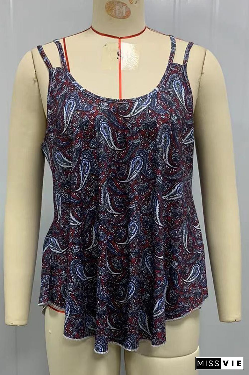 U Neck Strappy Paisley Floral Print Tank Top