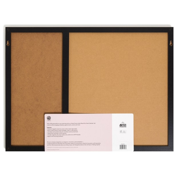 U Brands 17 x27 x27 x 23 x27 x27 Wood Frame Dry Erase Calendar And Letter Board Combo Black