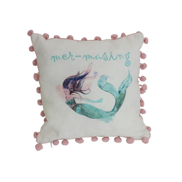 X 10 quot Cotton Mermaid Print Petite Size Accent Throw Pillow